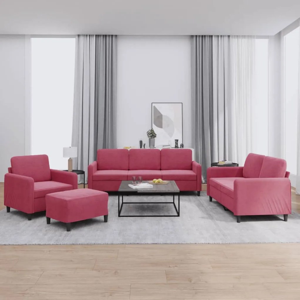 Set Di Divani 4 Pz Rosso Vino İn Velluto /