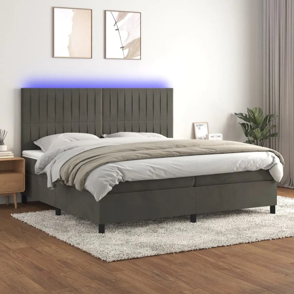 Letto A Molle Con Materasso E Led Grigio Scuro 200x200 Cm /