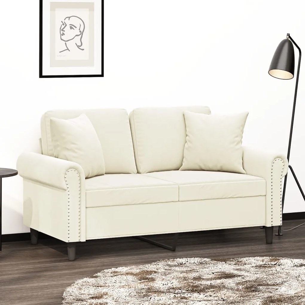 Divano A 2 Posti Con Cuscini Crema 120 Cm İn Velluto /