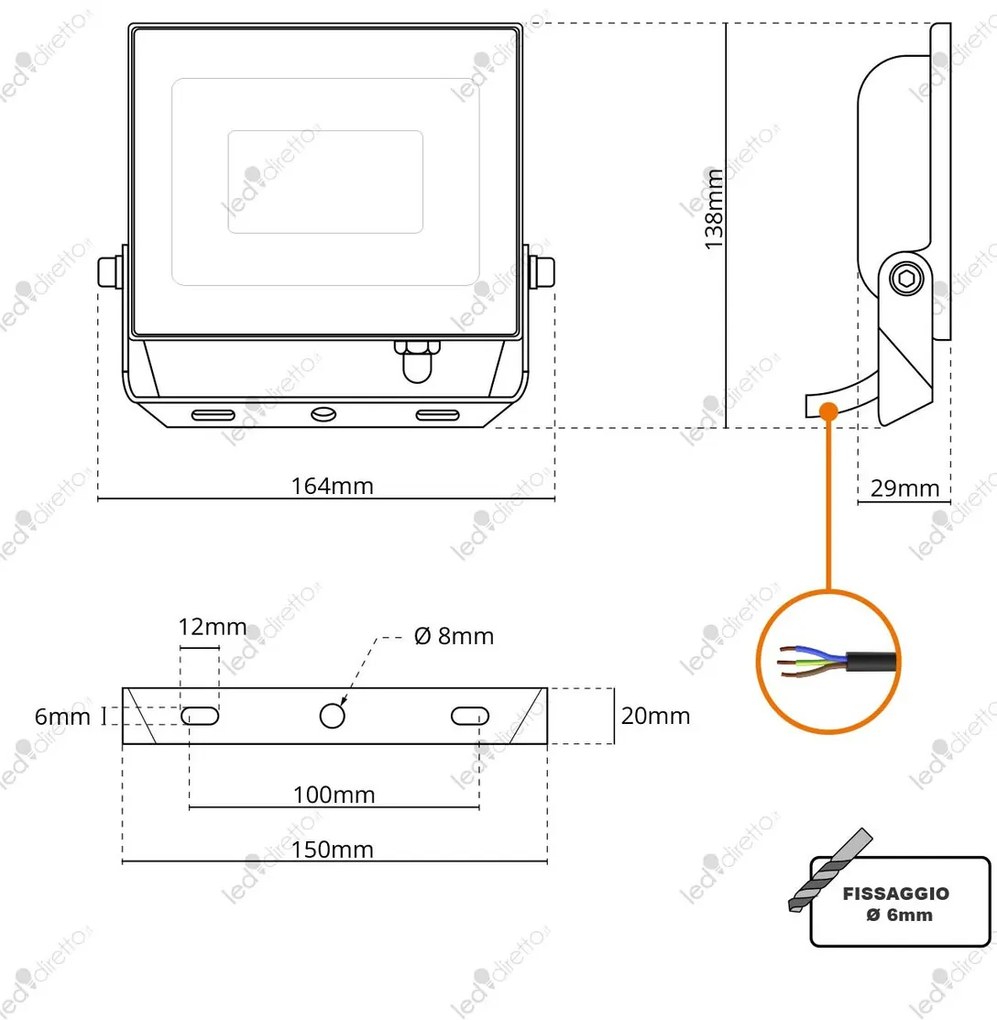 Faro LED 30W Slim Bianco IP65 - con Osram chip LED Colore Bianco Freddo 6.000K