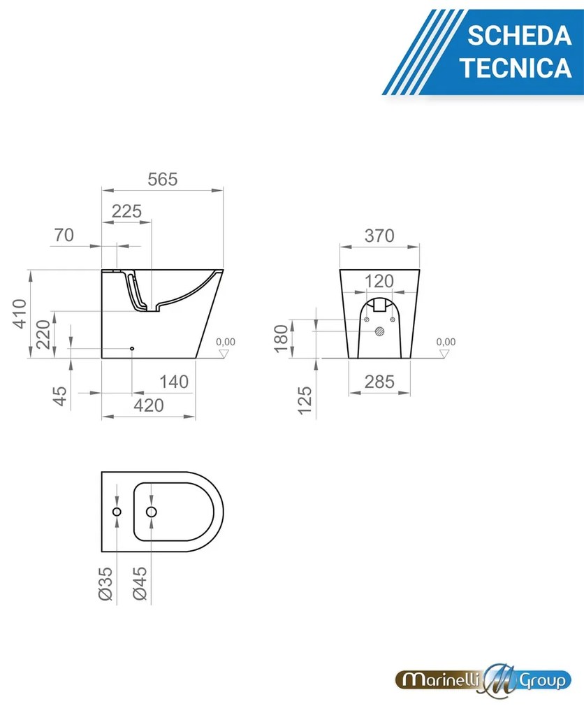 Bidet a terra filomuro in ceramica Round