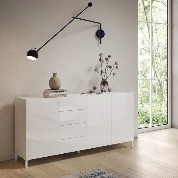Madia in legno 174 cm con 3 ante e 4 cassetti Bianco Lucido HARAS