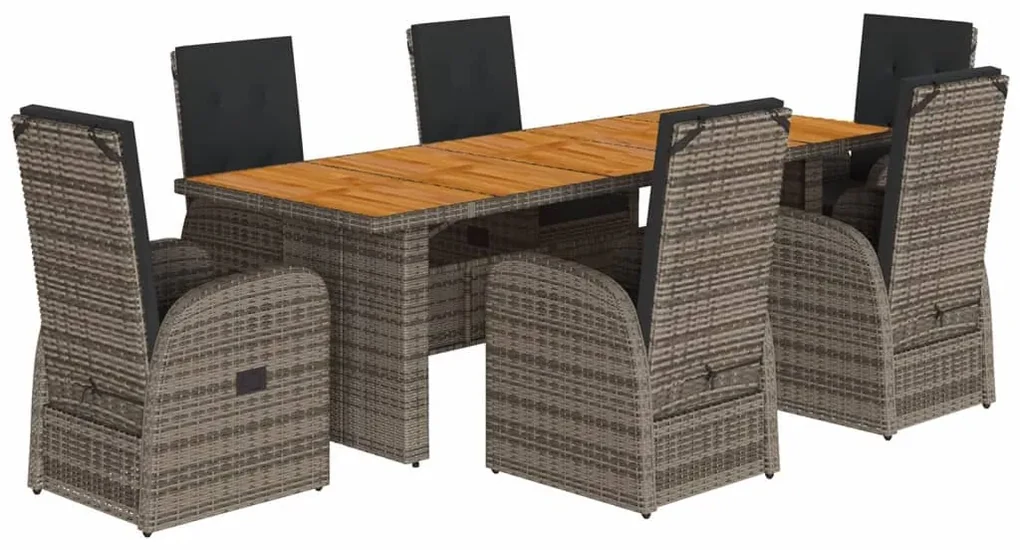 Set da pranzo da giardino 7 pz con cuscini in polyrattan grigio