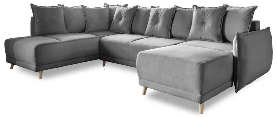 Divano letto angolare in velluto a coste grigio (angolo sinistro/"U") Lazy Lukka - Miuform