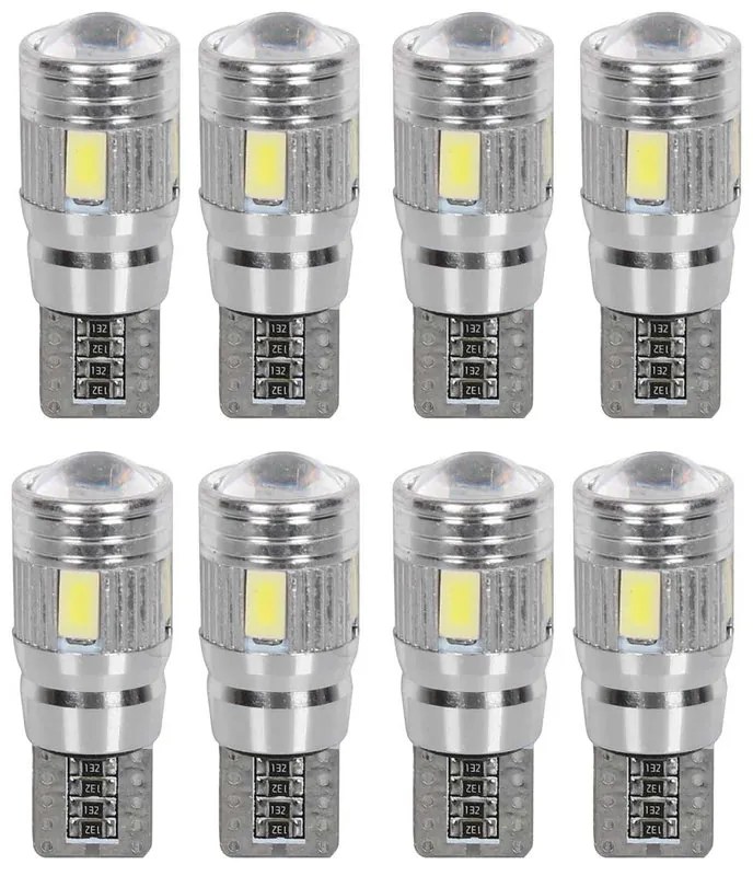 8 Pezzi Lampada Led T10 W5W 6 SMD 5630 12V 1.8W 300lm Bianco Freddo 6500K 30mm