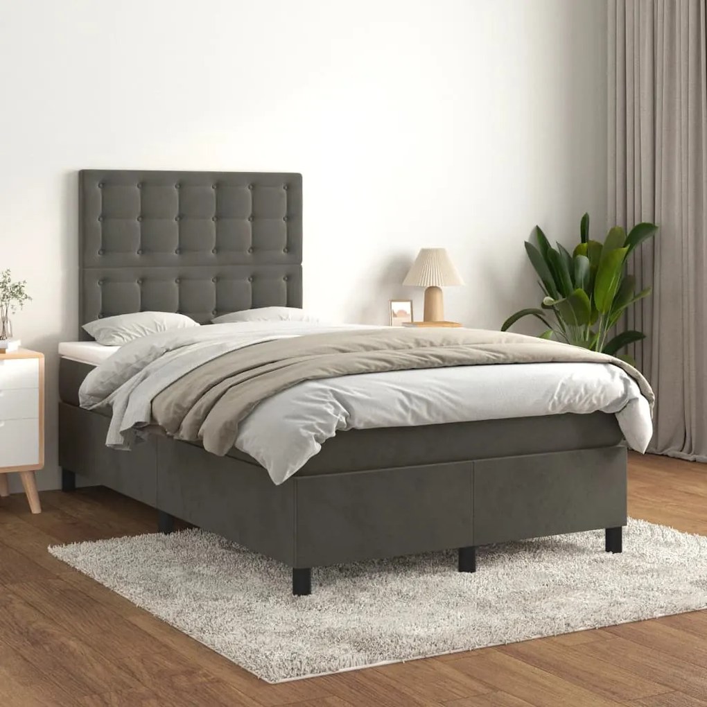 Giroletto A Molle Con Materasso Grigio Scuro 120x200 Cm Velluto /