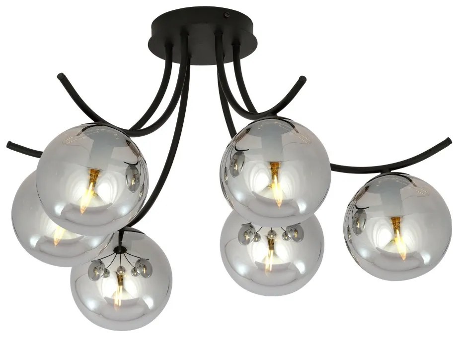 Lampadario da Soffitto in Acciaio e Vetro BOSTON 6 Nero 6xE14 Colore delle Sfere Grafite