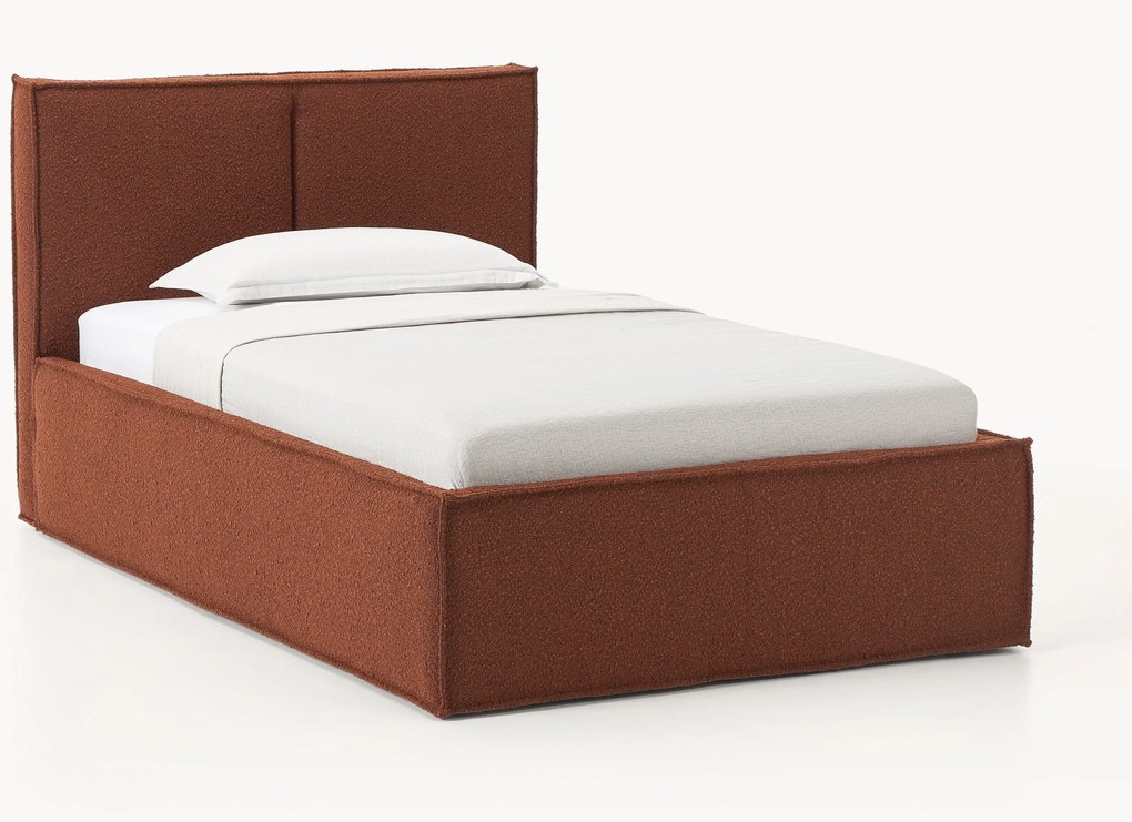 Letto singolo imbottito in bouclé con contenitore Dream