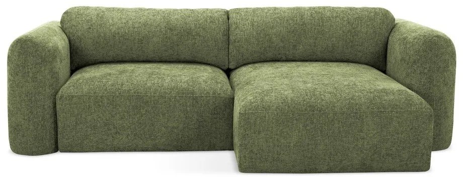Divano angolare verde allungabile/con contenitore (con penisola a destra/con chaise lounge) con rivestimento in ciniglia Mele – Makamii