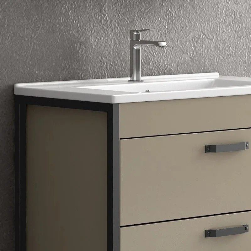 Kamalu - composizione bagno a terra 85cm: mobile con lavabo, specchio contenitore e pensile ikos-85