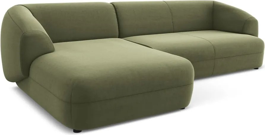 Divano angolare verde (con penisola a sinistra) con rivestimento in velluto Moana – Makamii