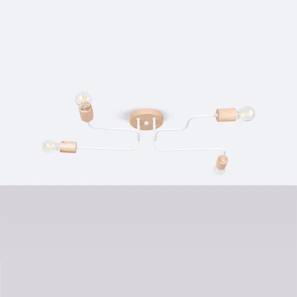 Sollux SL.1665 - Lampadario a plafone TIMBO 4xE27/15W/230V bianco/beige/faggio