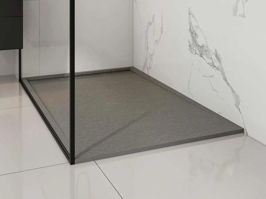 Piatto per doccia da posare o da incasso con sifone 140 x 90 cm in Resina Grigio - LYROSA