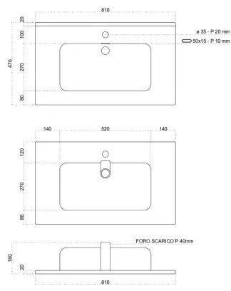 Mobile bagno sospeso 82 cm con lavabo in ceramica AURA1 Olmo Caffč