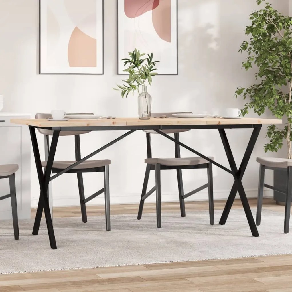Tavolo Da Pranzo Telaio A X 140x80x75,5 Cm Legno Pino E Acciaio /