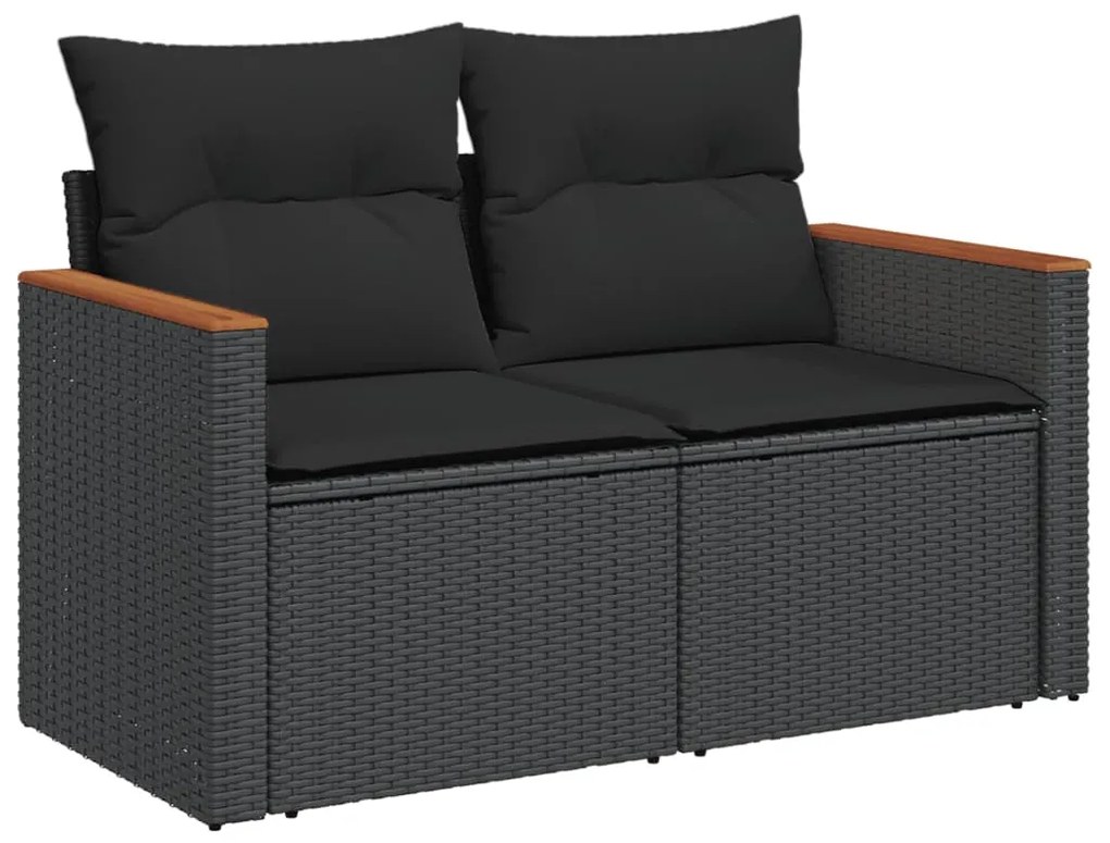 Set divani da giardino 11 pz con cuscini in polyrattan nero