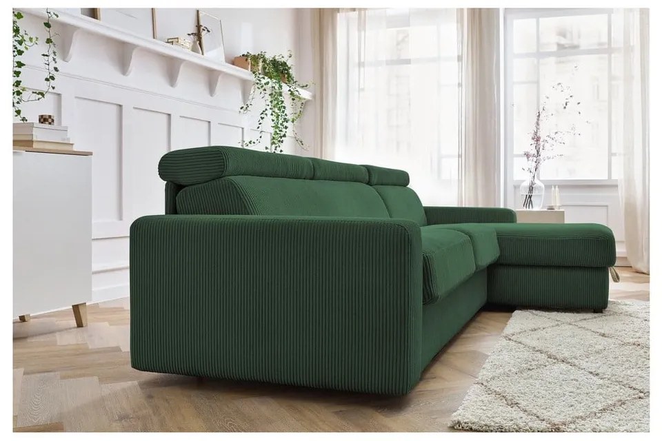 Divano angolare in verde scuro allungabile (con composizione variabile) con rivestimento in velluto a coste Monaco – Bobochic Paris