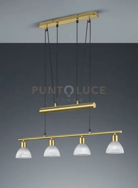 Levisto sospensione con bilancere led 4 vetri ottone l.80,5 cm 4 lu...