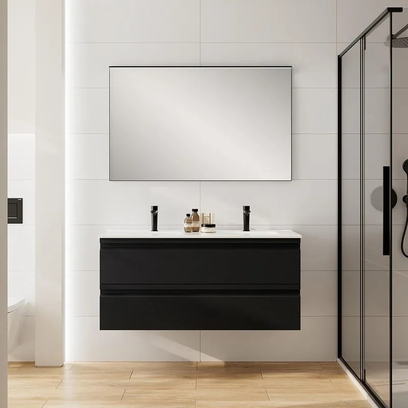 Mobile bagno sospeso con lavabo Pull L 120 x H 56 x P 46 cm grigio grafite opaco in mdf 2 cassetti per doppia vasca , piedini non inclusi