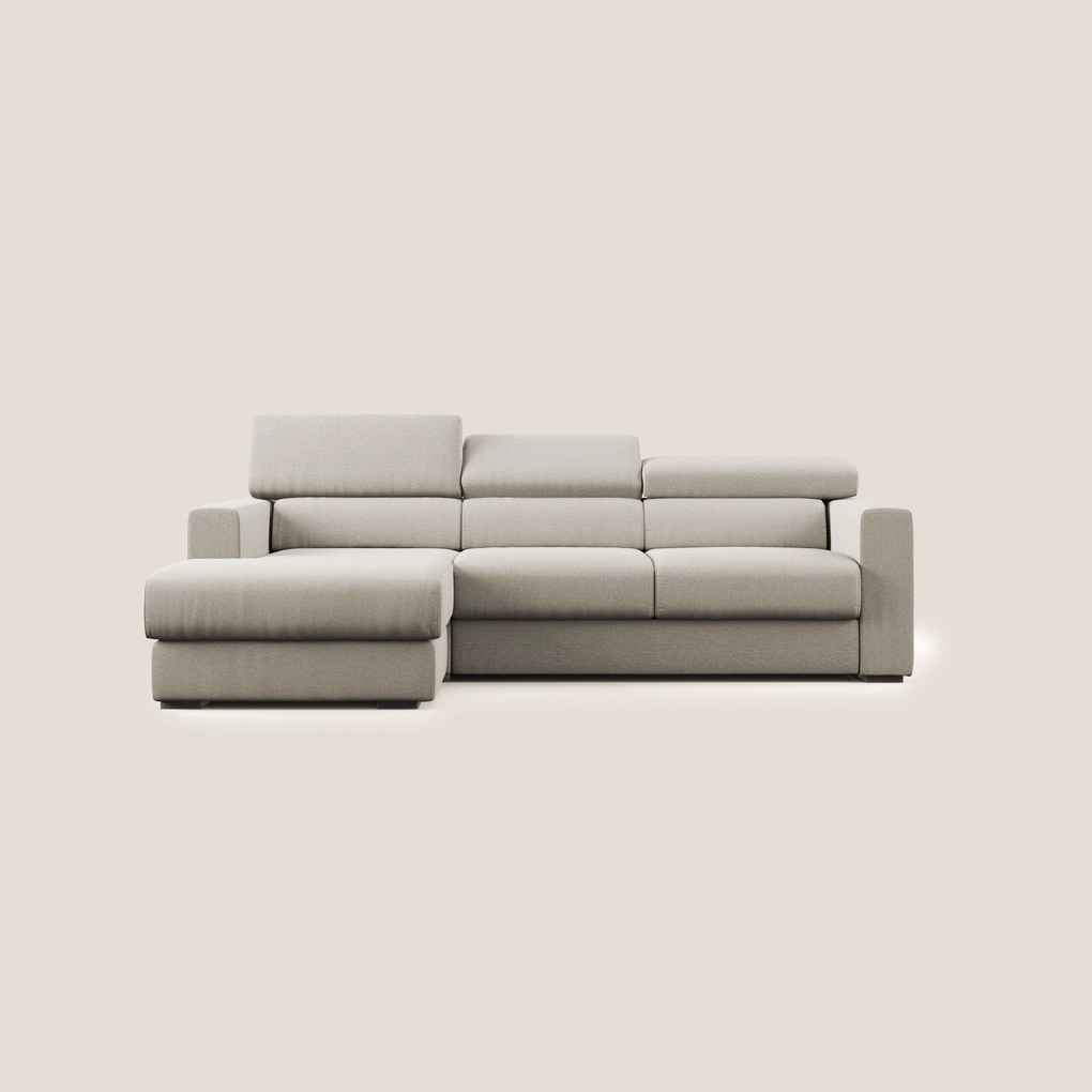 Dylan divano angolare con pouf estraibile poggiapiedi in tessuto simil cotone impermeabile T13
