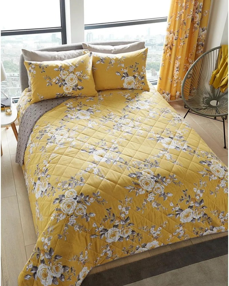 Copriletto giallo con motivo floreale , 220 x 230 cm Canterbury - Catherine Lansfield