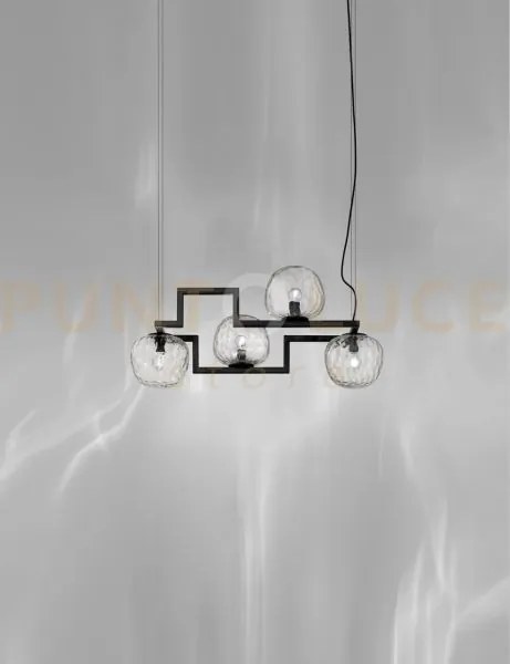 Globose sospensione 4 cristallo texture 1 nero opaco 4 luci attacco...