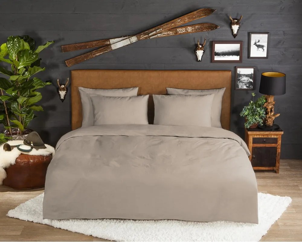 Biancheria da letto marrone in flanella per letto matrimoniale/per letto prolungato 200x220 cm – Good Morning