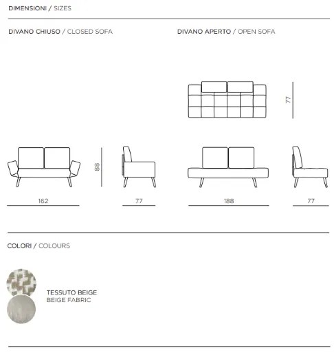 Divano moderno prontoletto 162 cm GLOVE in tessuto BEIGE