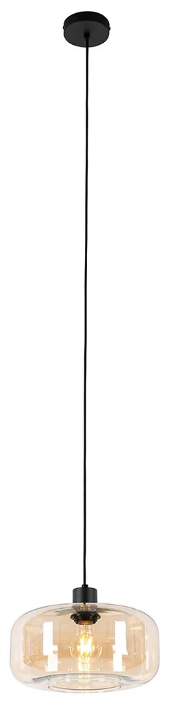 Lampada a sospensione smart nera con vetro ambrato incl. WiFi A60 - Bizle