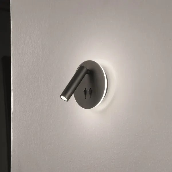Applique SELLA rotonda in metallo Nero 13 cm retroilluminata con spot LED orientabile