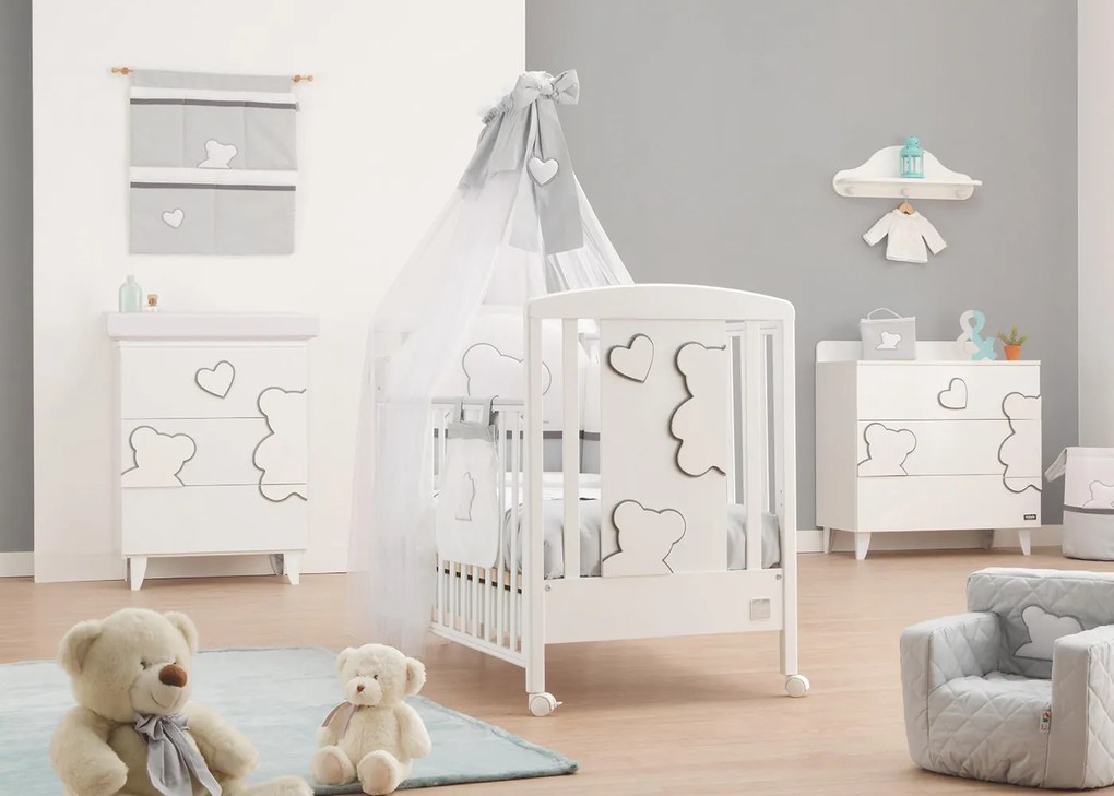 Lettino per neonati Winnie, bianco con decori orsetto