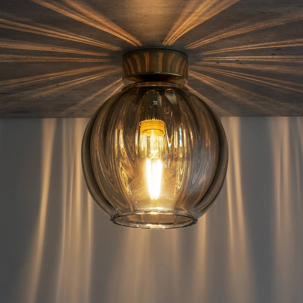 TK Lighting Plafoniera Devi in vetro, ambra