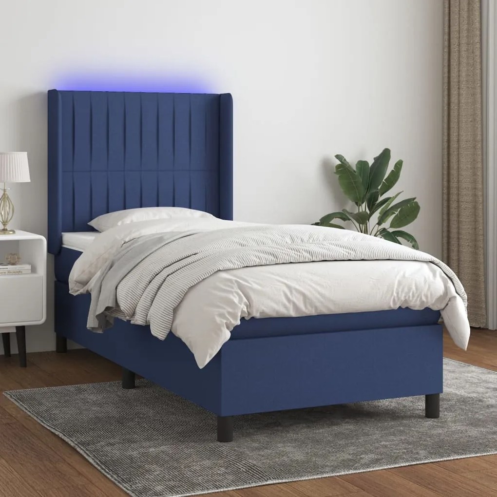 Letto A Molle Con Materasso E Led Blu 100x200cm İn Tessuto /