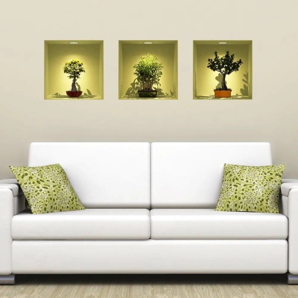 Set di 3 adesivi con effetto 3D Alberi Bonsai su Spot - Ambiance