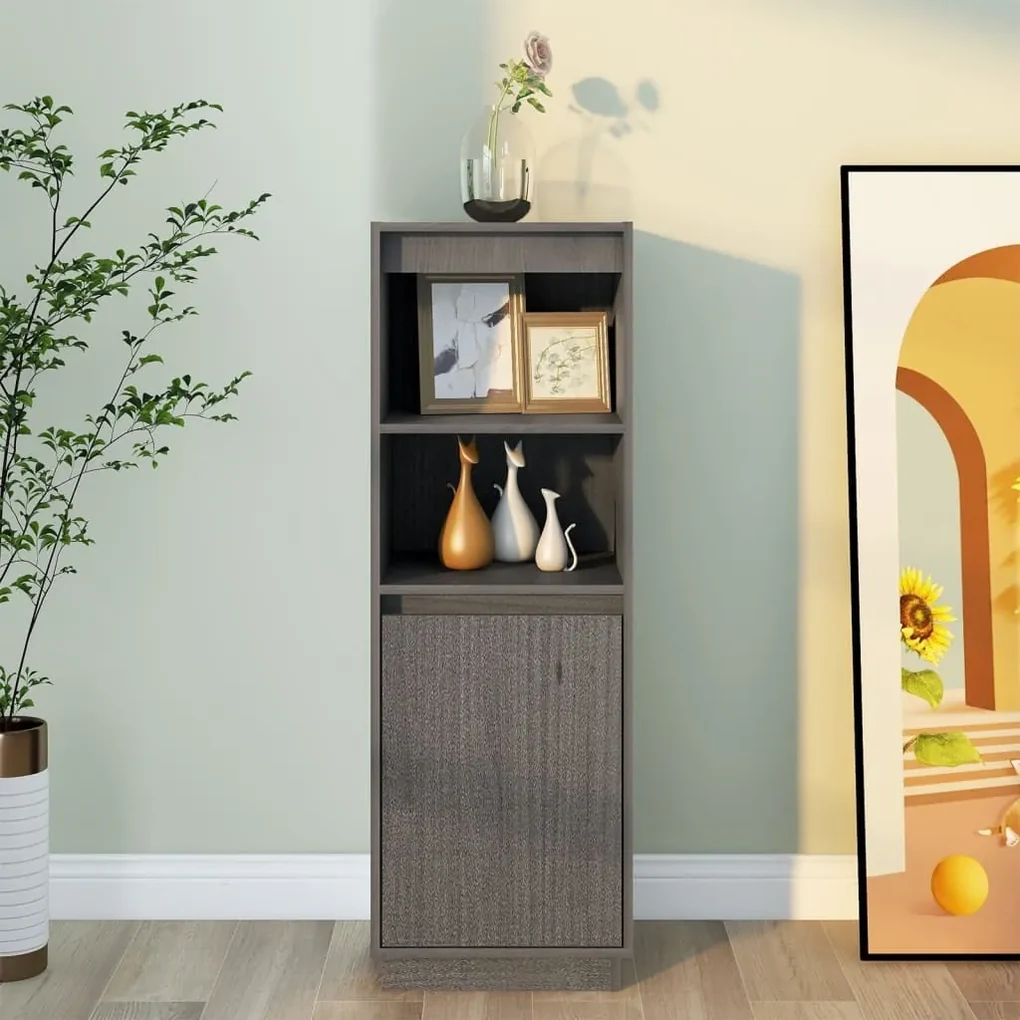 Credenza grigia 37x34x110 cm in legno massello di pino