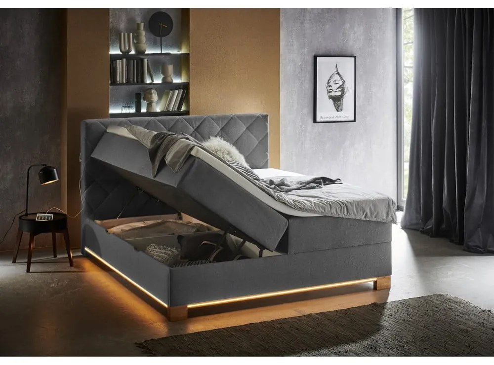 Letto boxspring grigio con contenitore 180x200 cm Messina - Meise Möbel