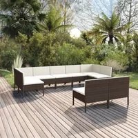 Set Divani da Giardino 9 pz con Cuscini in Polyrattan Marrone cod mxl 38503