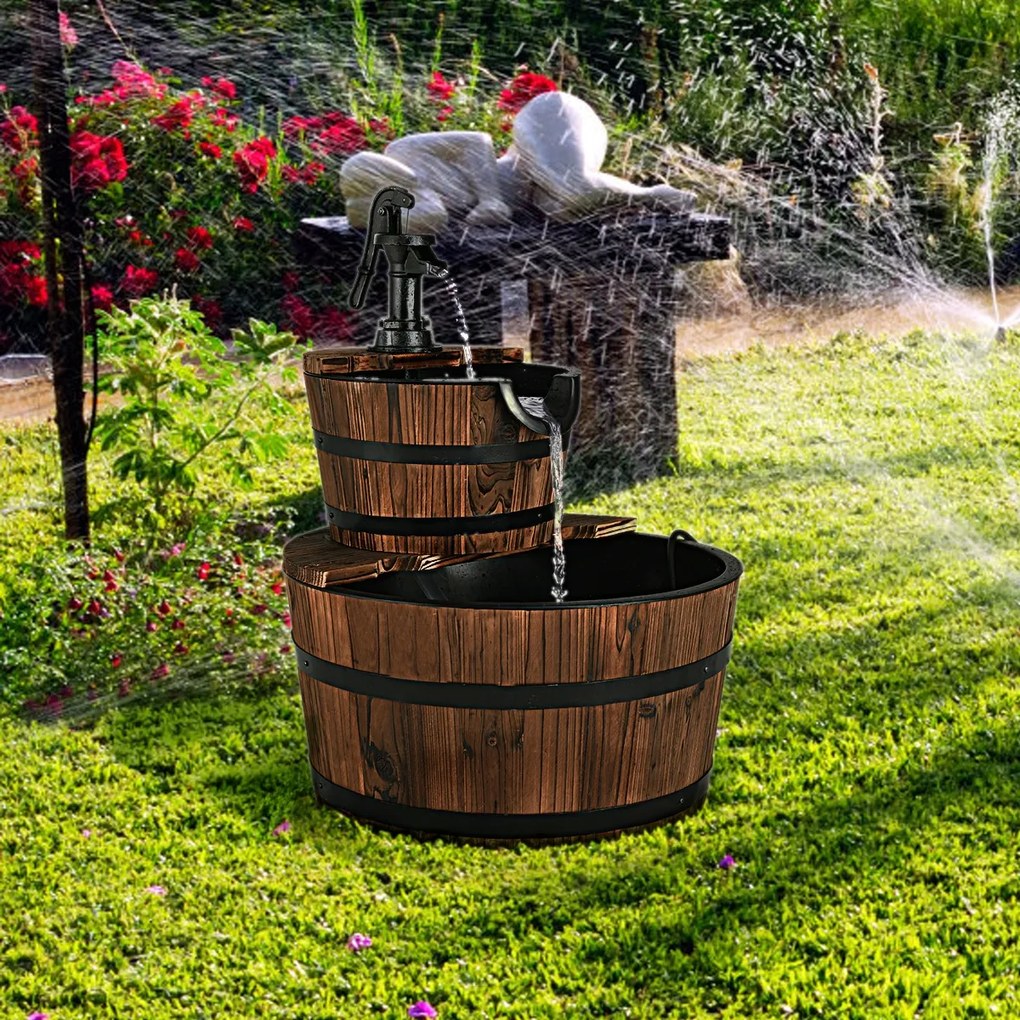 Costway Fontana in legno di abete con 2 livelli e pompa, Flusso dell’acqua regolabile per decorazione