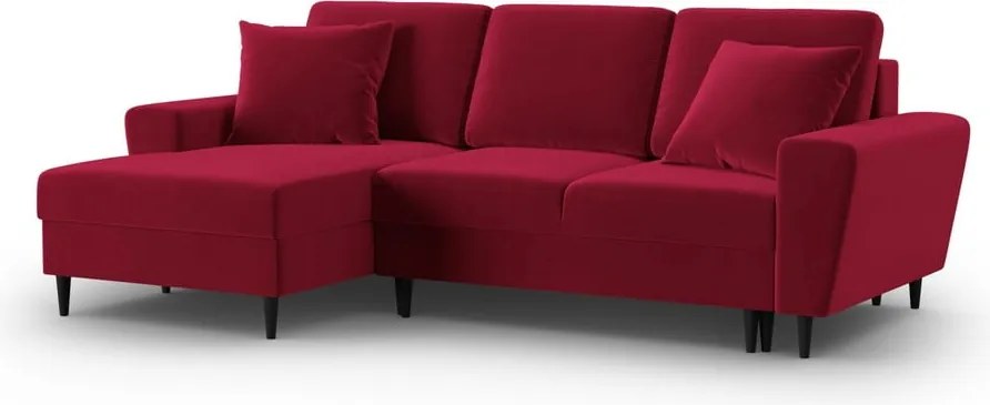 Divano angolare rosso allungabile e con contenitore (con penisola a sinistra/con chaise lounge) con rivestimento in velluto Kyoto – Cosmopolitan Design