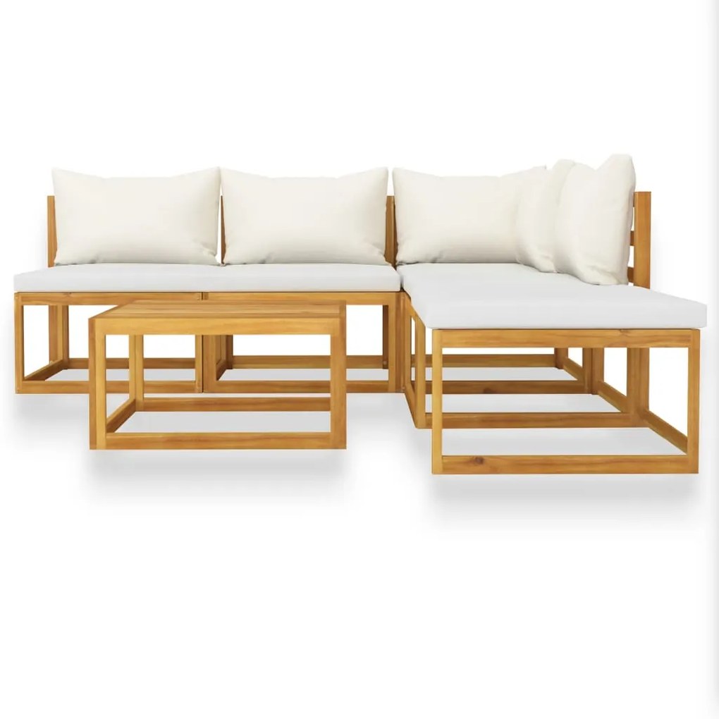 Set divani da giardino 6 pz con cuscini crema massello acacia