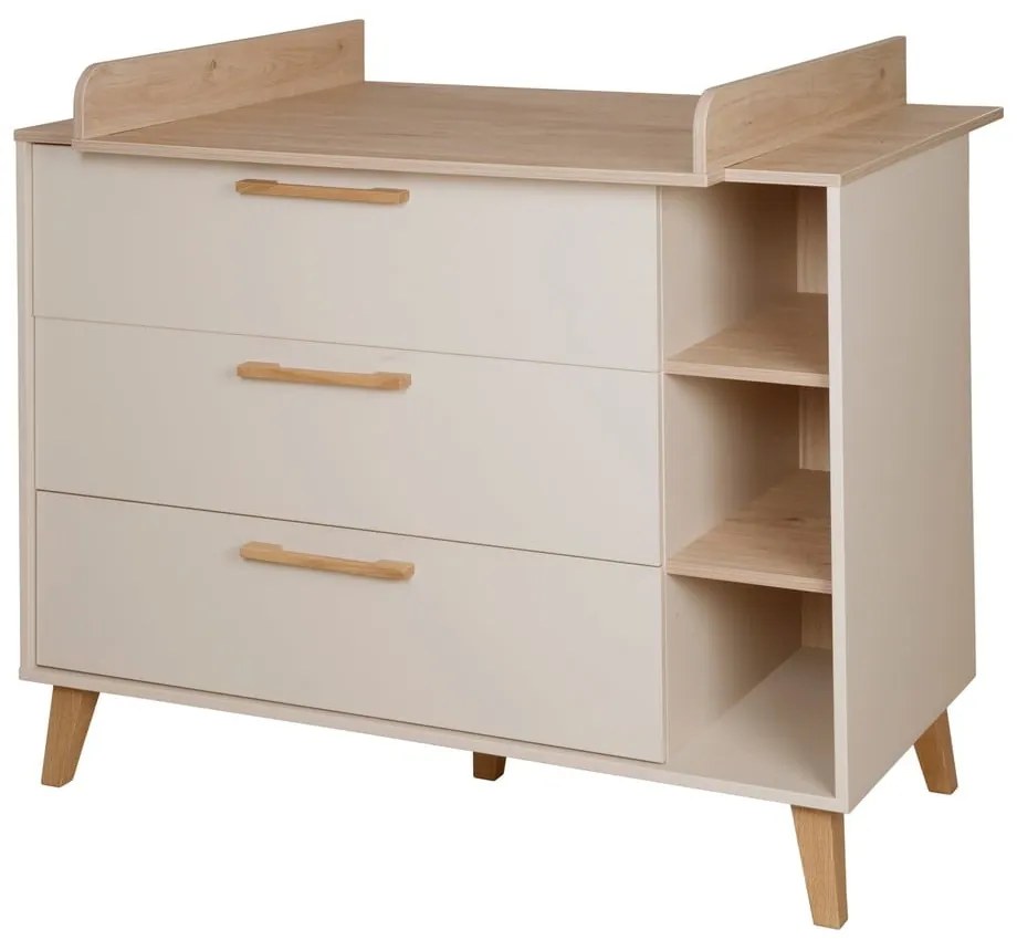 Cassettiera per bambini color crema/di colore naturale con effetto rovere con fasciatoio 117x103x78 cm Jil – Roba