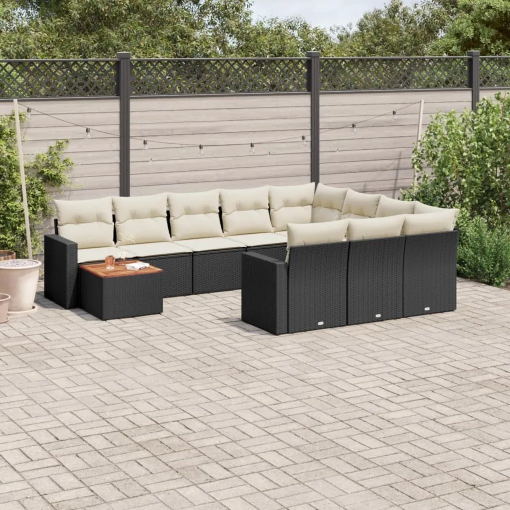 Set Divani da Giardino 11 pz con Cuscini in Polyrattan Nero