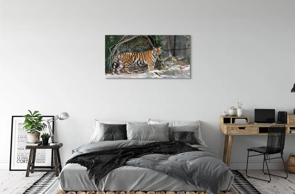 Quadro su vetro acrilico Jungle Tiger 100x50 cm