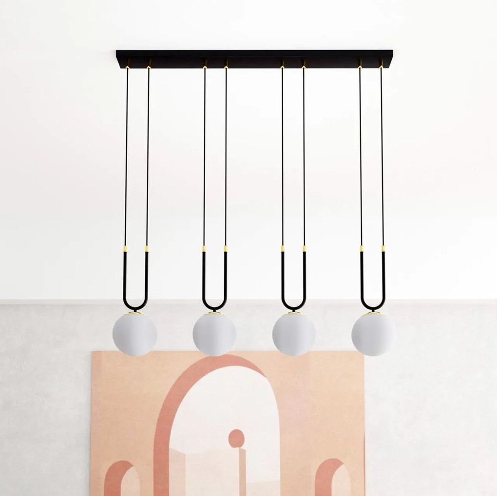Lampadario a Sospensione in Acciaio e Vetro GLAM 4 Nero 4xE14