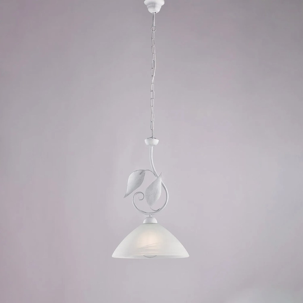 Sospensione Classica Esse 1 Luce Ferro Battuto E Vetro Bianco E Argento