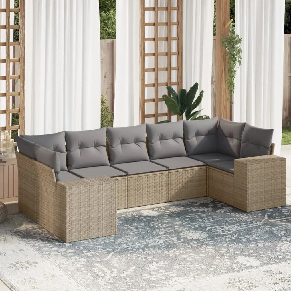Set divani da giardino 7 pz con cuscini beige in polyrattan