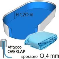 Liner Per Piscina A Forma Ovale 9,10 X 4,60 X H. 1,20 M Azzurro - Attacco Overlap - Spessore 0,40 Mm