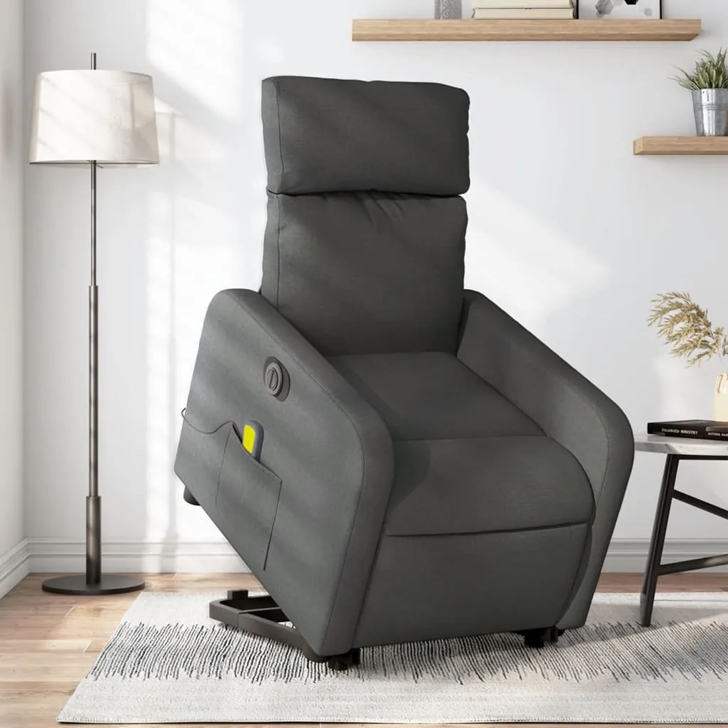 Poltrona Alzapersona Massaggi Elettrica Grigio Scuro Tessuto /