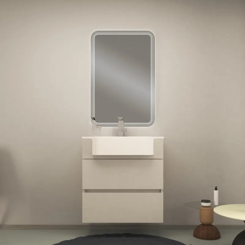 Mobile bagno sospeso con lavabo L 70 cm bianco 2 cassetti per vasca centrale Paris