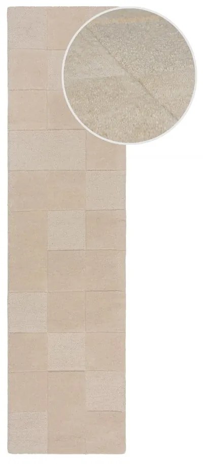 Passatoia in lana beige tessuta a mano 60x230 cm Checkerboard - Flair Rugs